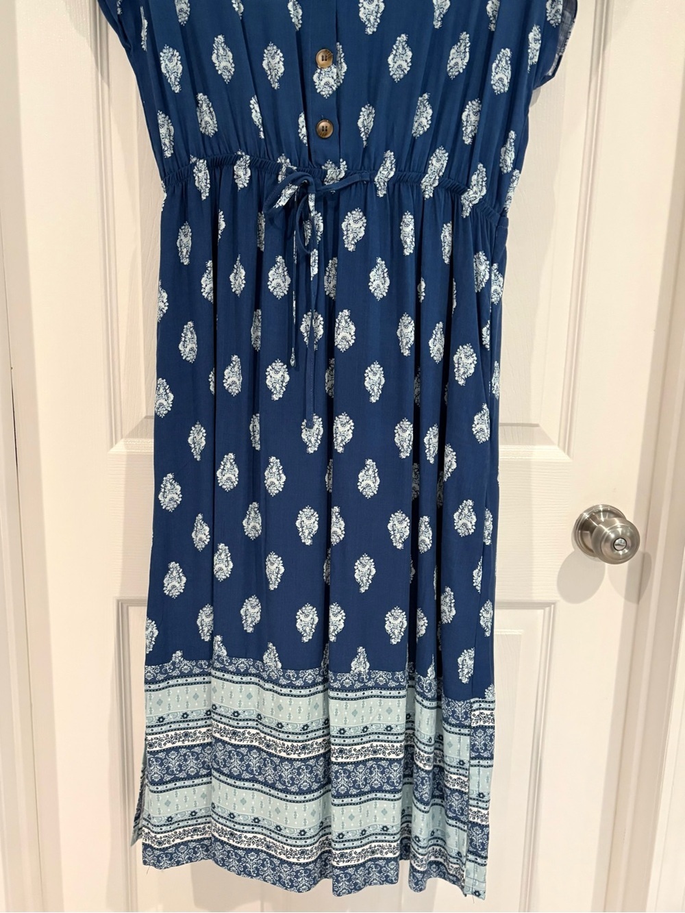 Lucky Brand Midi Blue Collared Shirt Dress Button Drawstring Waist Size L NWT - Picture 8 of 12